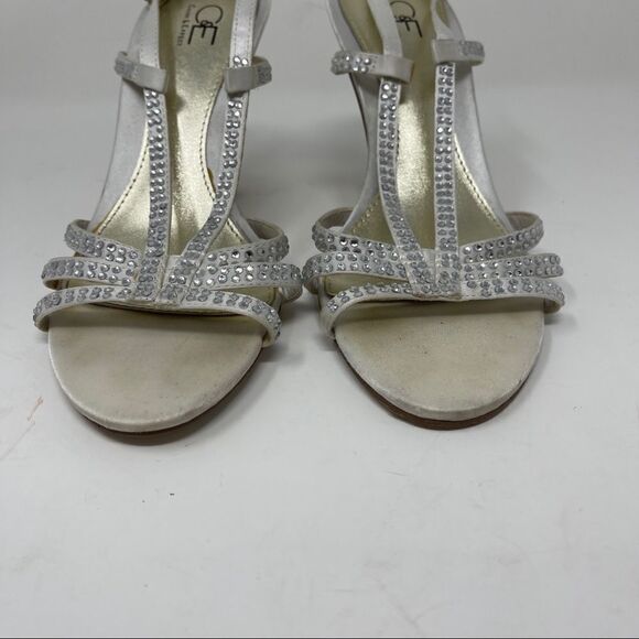 Cause & Effect Sandals Satin Rhinestones Bridal Wedding Strappy Women's 7 - Picture 3 of 10